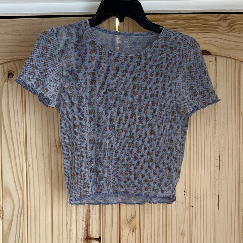American Eagle Outfitters Gray Floral Crop Top
